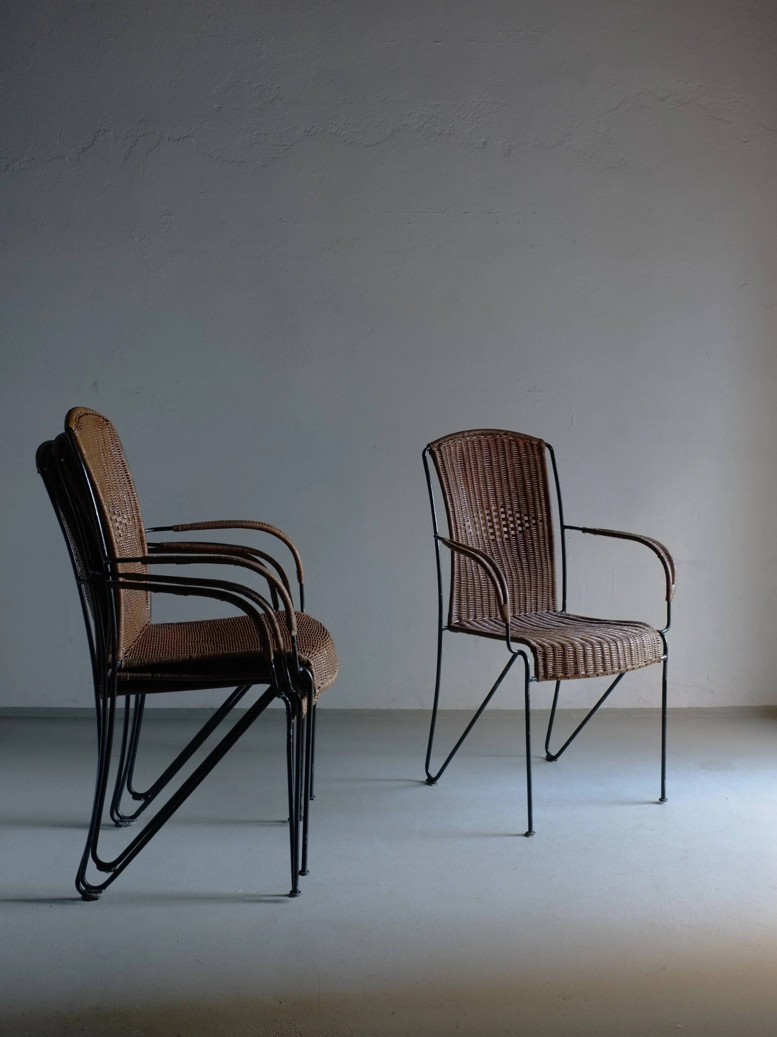 4 Frederick Weinberg wicker iron chairs | 1960s