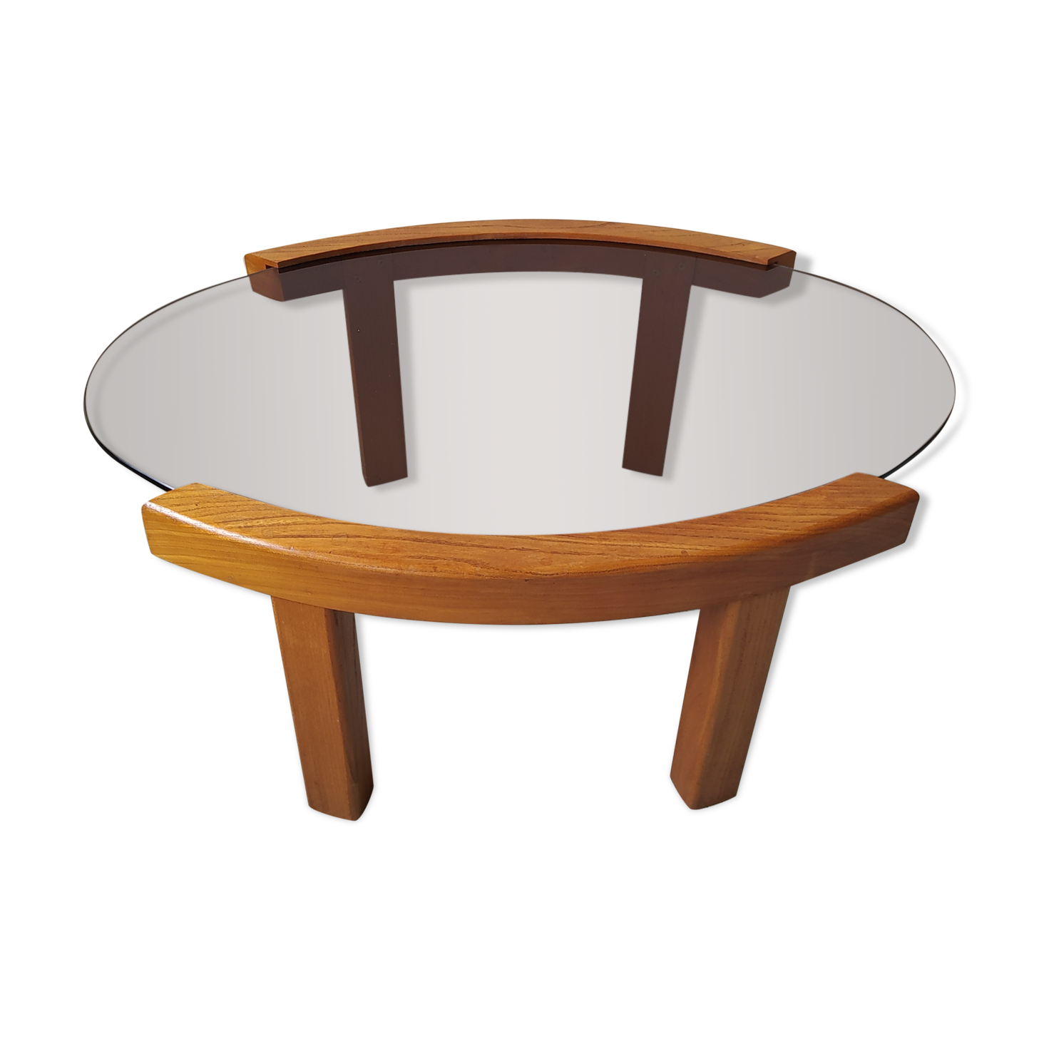 Oval coffee table in elm tray smoked glass