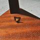 Musical coffee table of triangular shape, fruit wood, tray and feet with marquetry décor