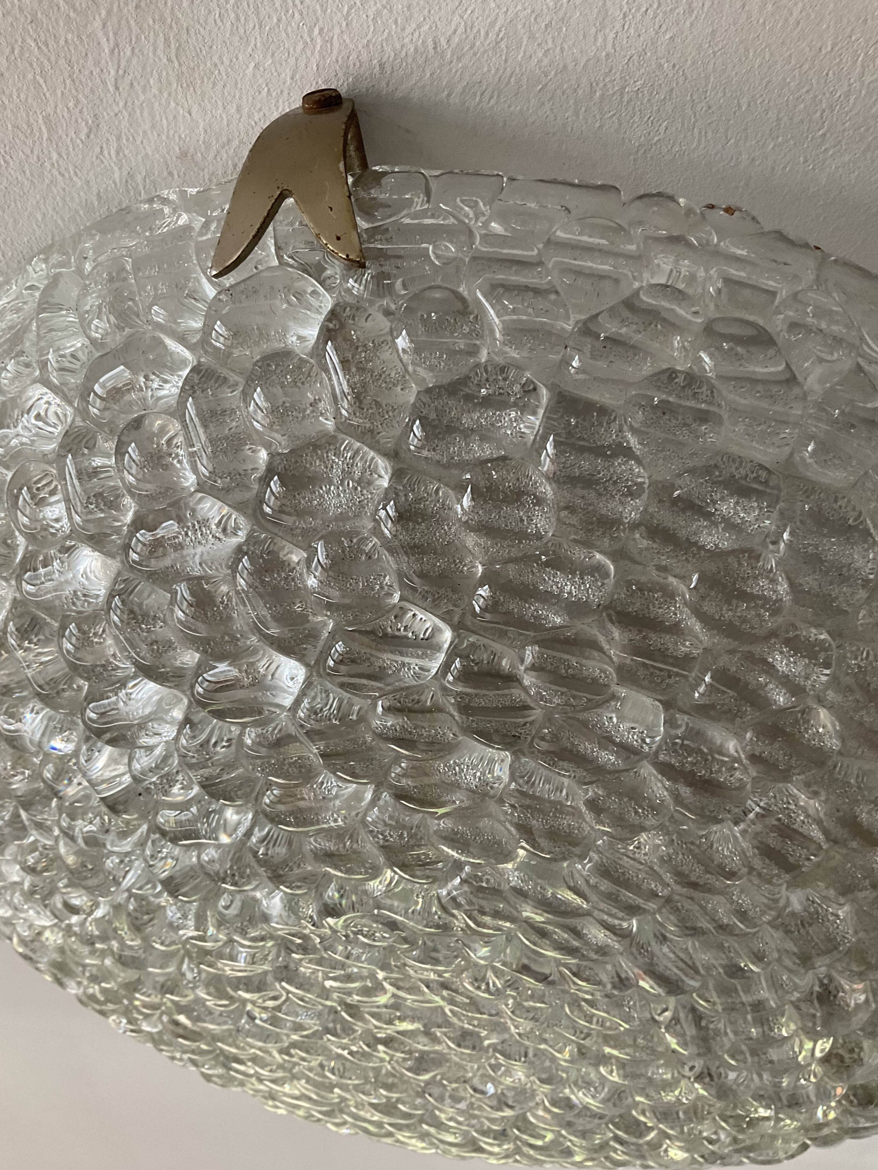 Vintage ceiling lamp year 60-70 in molded glass Ф40cm