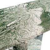 Vintage dining table in green and white veined marble. Completely restored. Italy, 90's