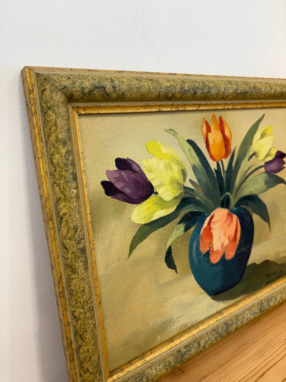 Oil painting of tulips signed Titus.
