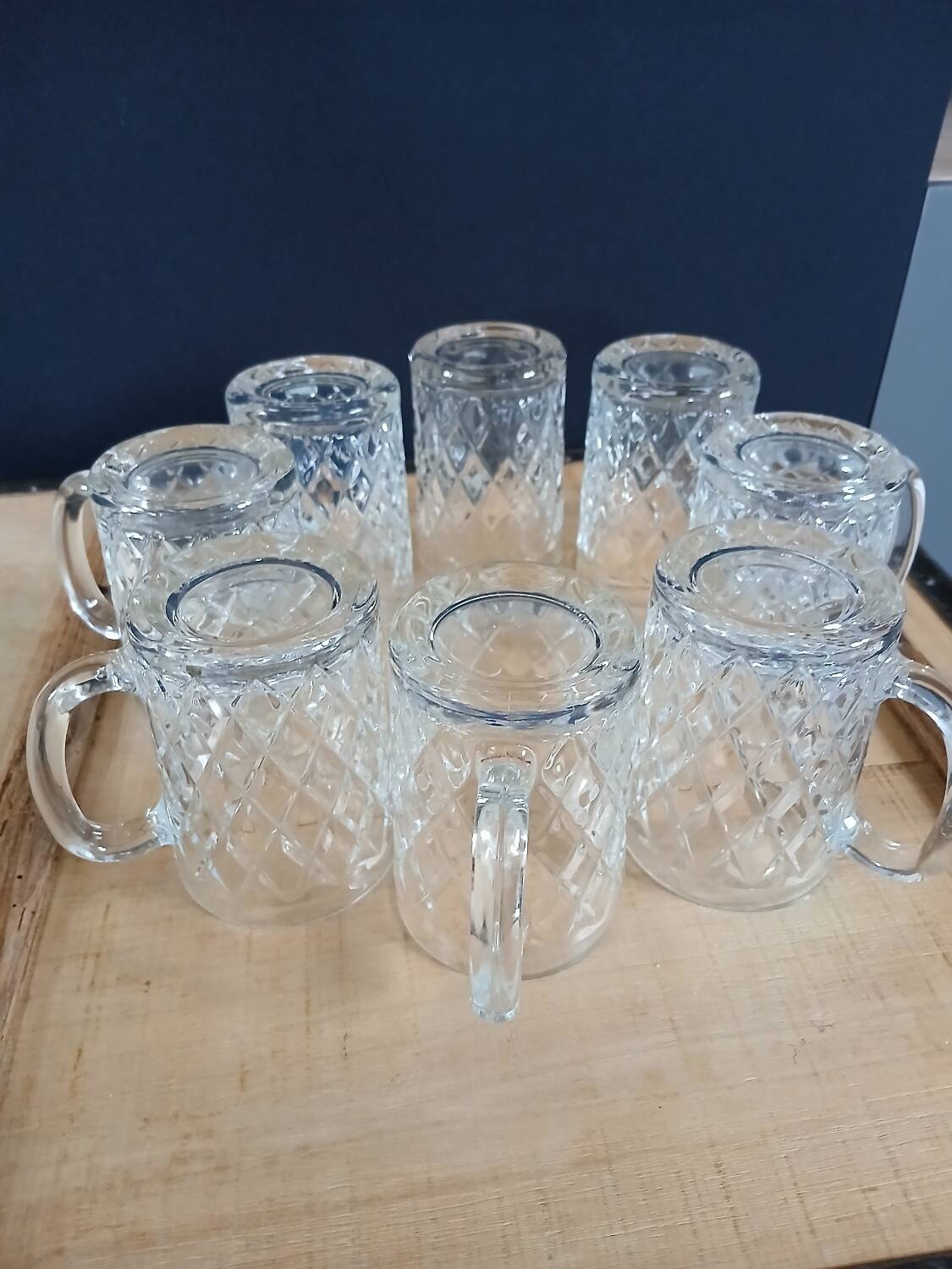 8 antique chiseled glass glasses / mugs