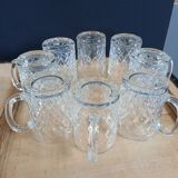 8 verres / chopes anciennes en verre ciselé