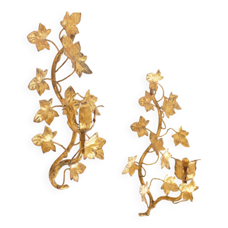 Gilt Pair of 1960's Italian 'Ivy' candle holders