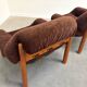 Set of mid-century lounge chairs in oak and teddy