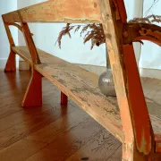 Large antique church bench 268 cm - Unique piece with flaking patina