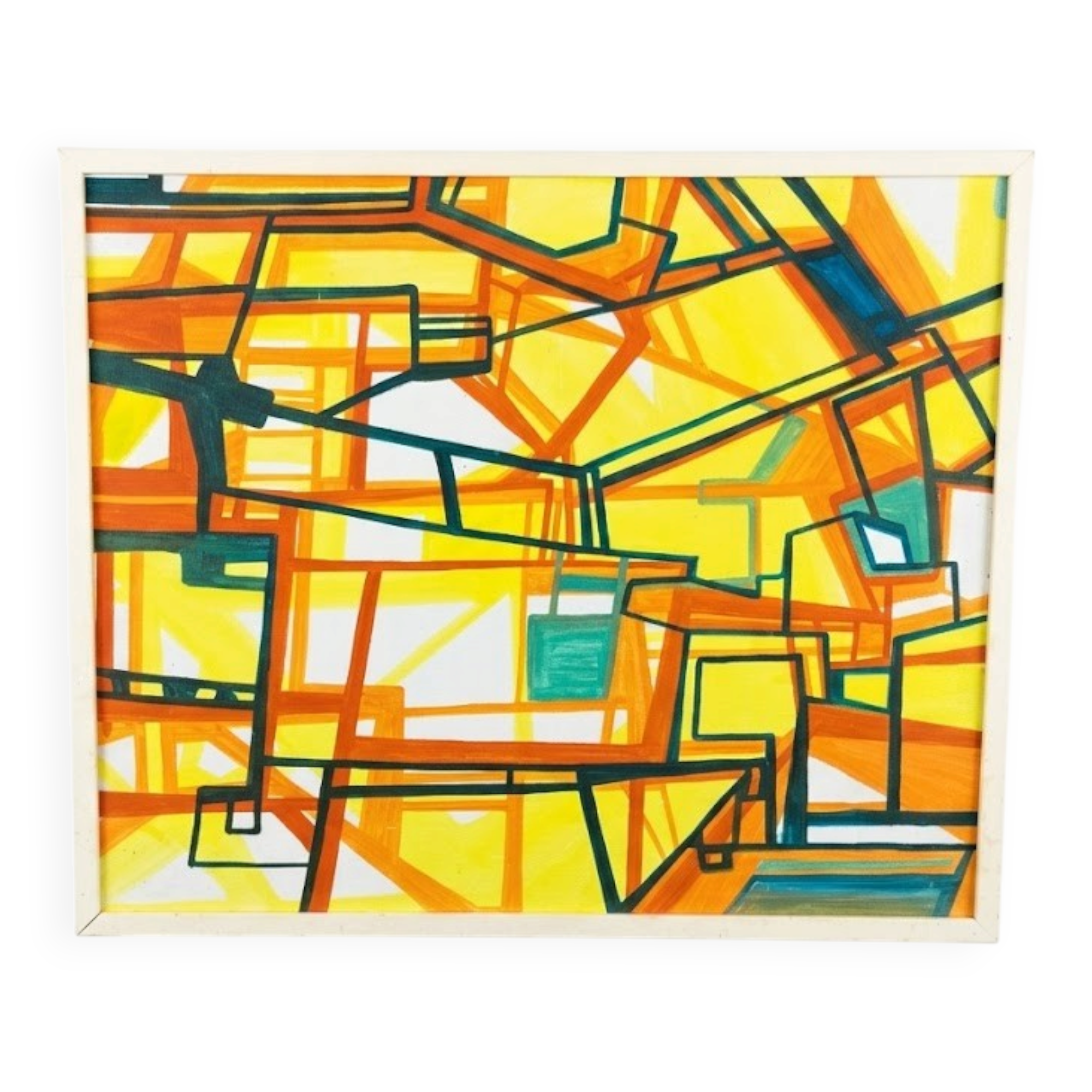 Abstract Cubist Table - Oil on Canvas Signed B. Géral