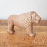 Figurine de lion vintage en stéatite, statue de gros chat sculptée à la main, pierre beige