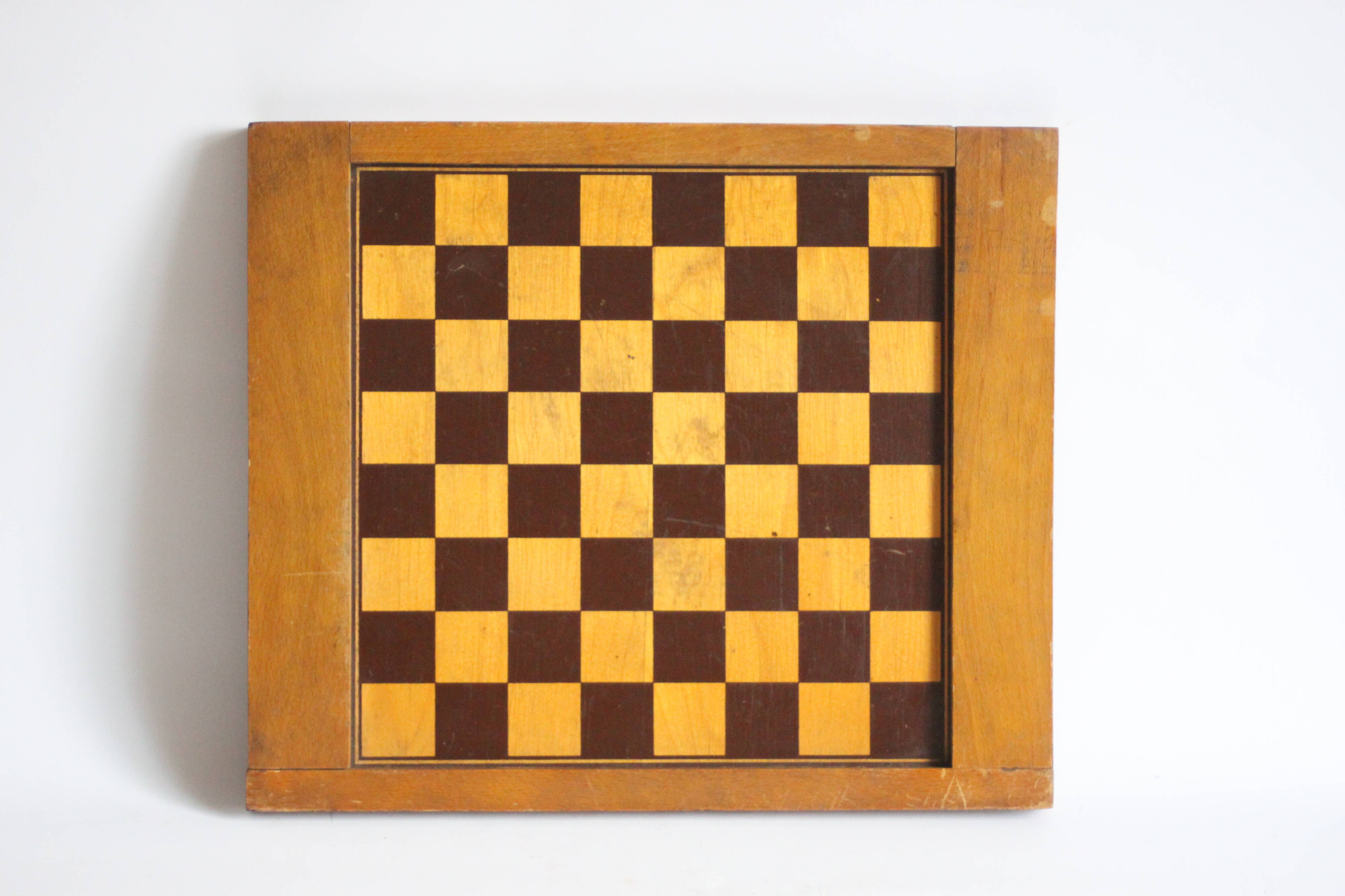 Antique wooden checkers and chess board, 1920s