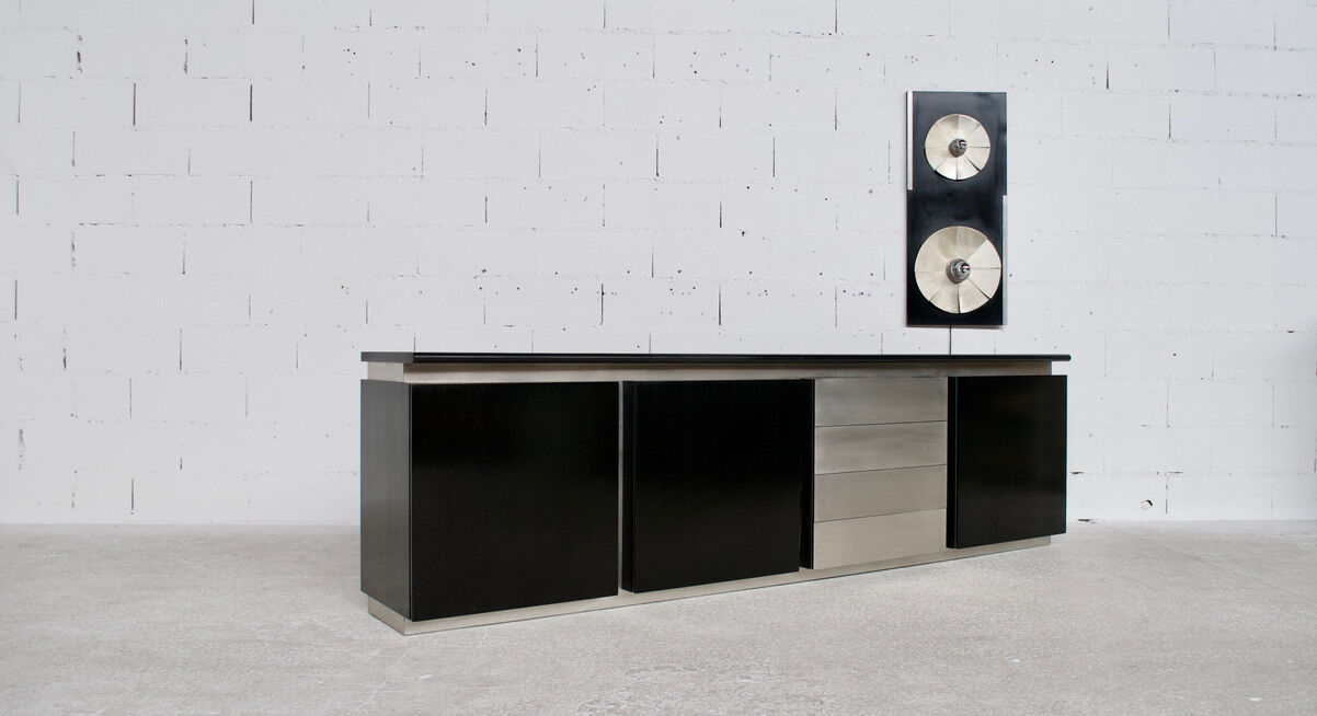 Steel and oak 70's enfilade by ludovico acerbis