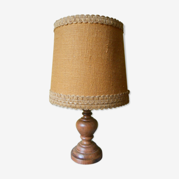 Table lamp, foot wooden carved and Lampshade in fine jute canvas