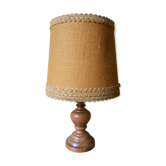 Table lamp, foot wooden carved and Lampshade in fine jute canvas
