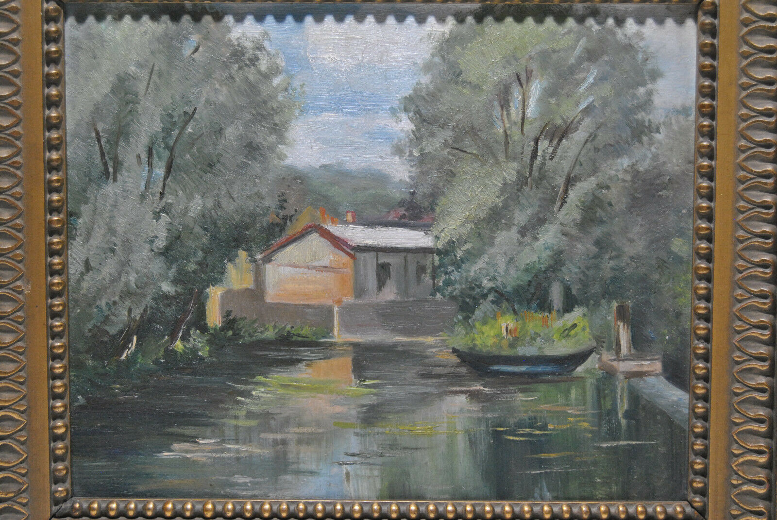 Painting painting landscape countryside river pond lake boat boat