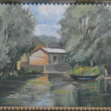 Painting painting landscape countryside river pond lake boat boat