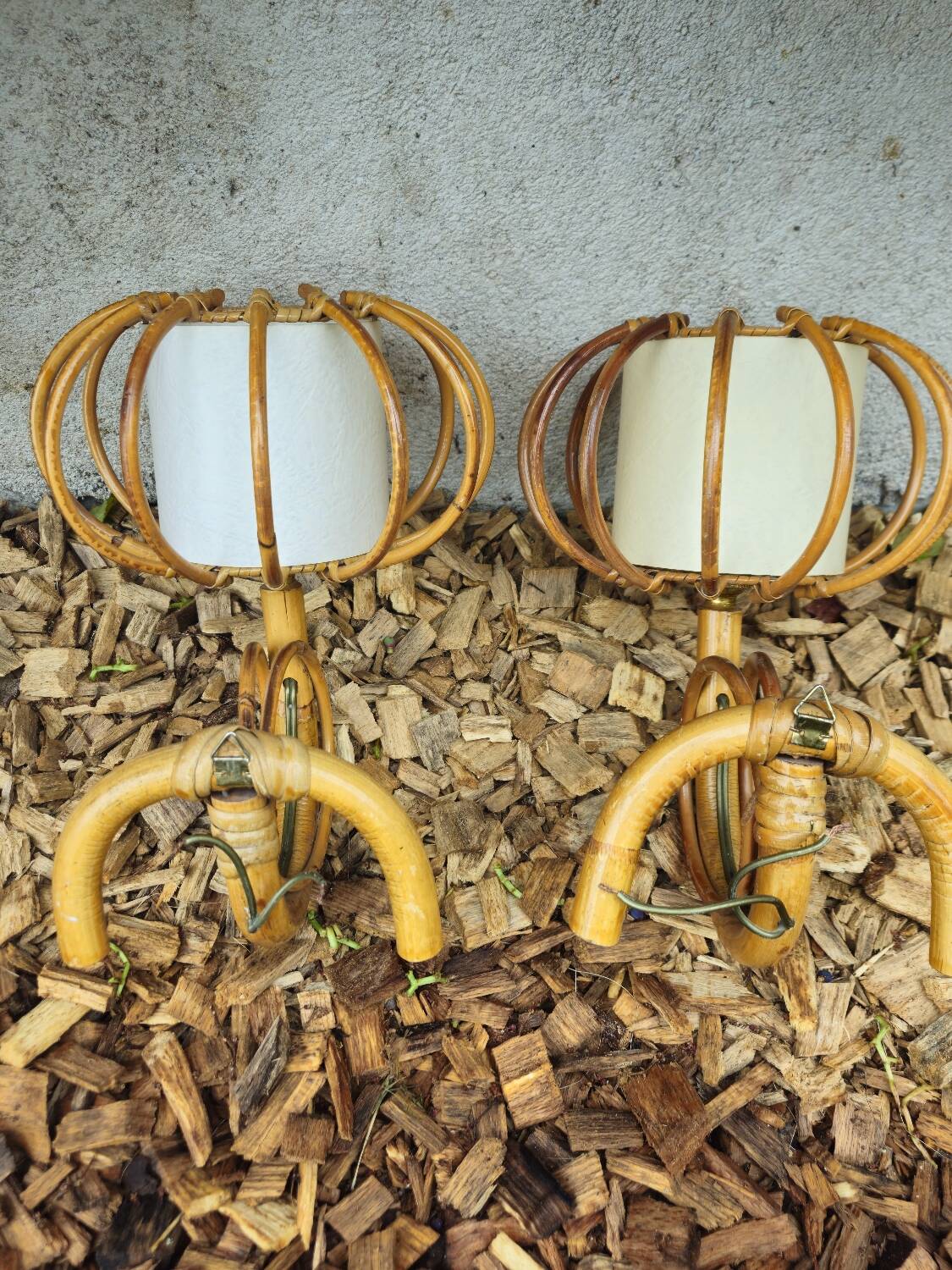 Pair of rattan wall lights by Louis Sognot 1950