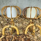 Pair of rattan wall lights by Louis Sognot 1950