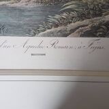 Old Color Lithograph “Roman Aqueduct Fréjus” + Black Wood Frame #A686