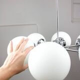 Space Age Italian Sputnik Chrome and Opaline Chandelier, 1970s