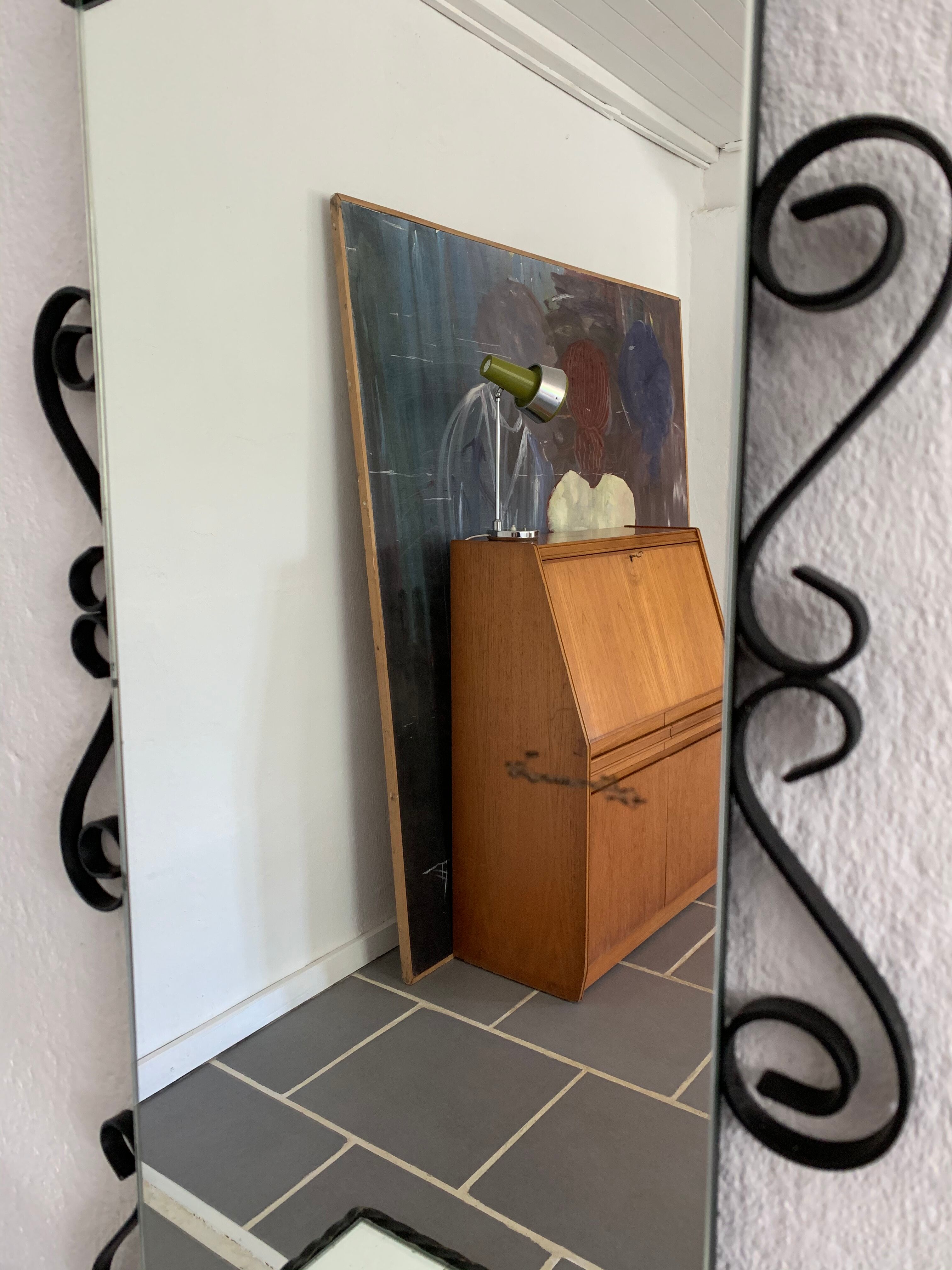 Vintage entrance mirror wrought iron with tablet  38x105cm