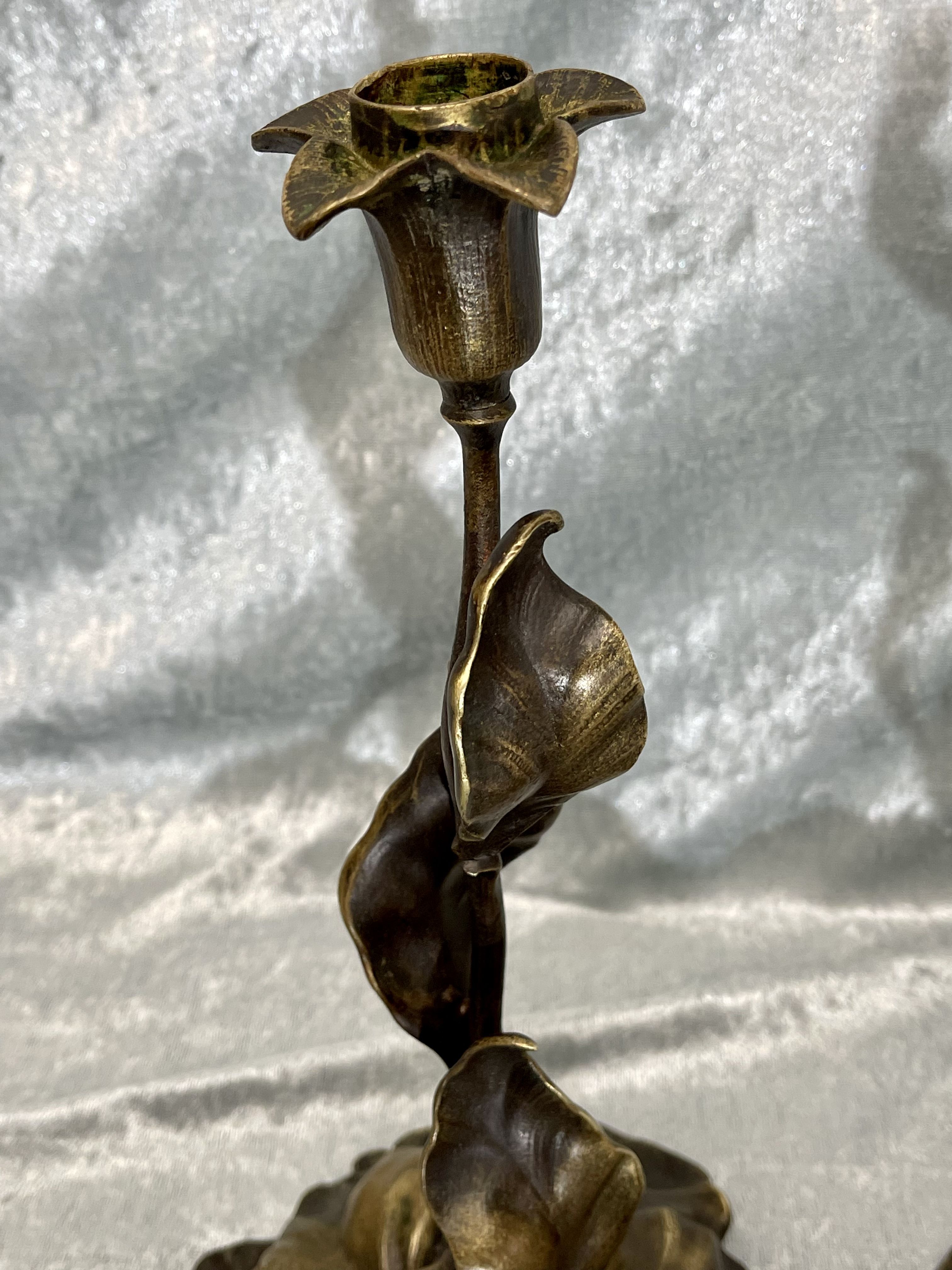 Pair of bronze candle holders from the art nouveau period 1900