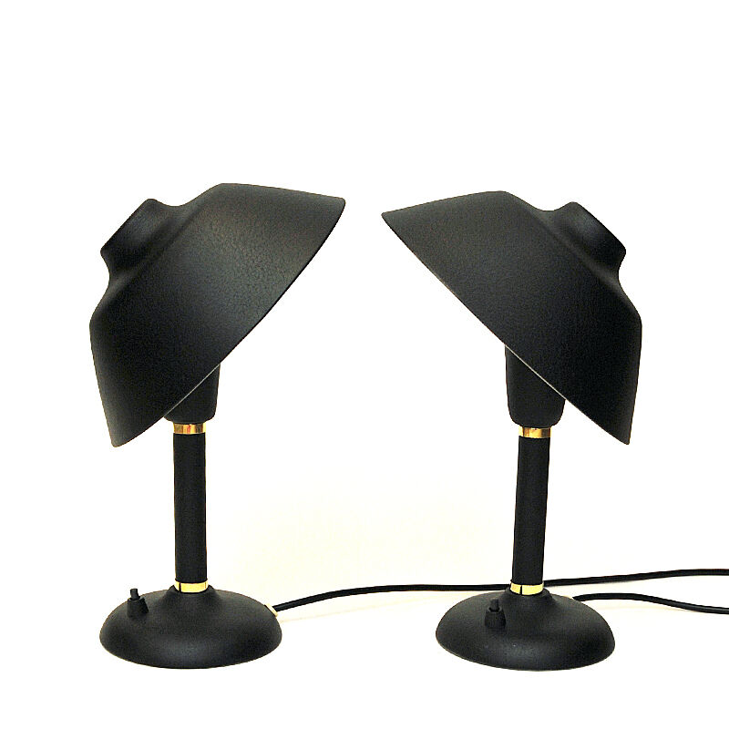 Black and classic Swedish pair of metal table lamps 1950s