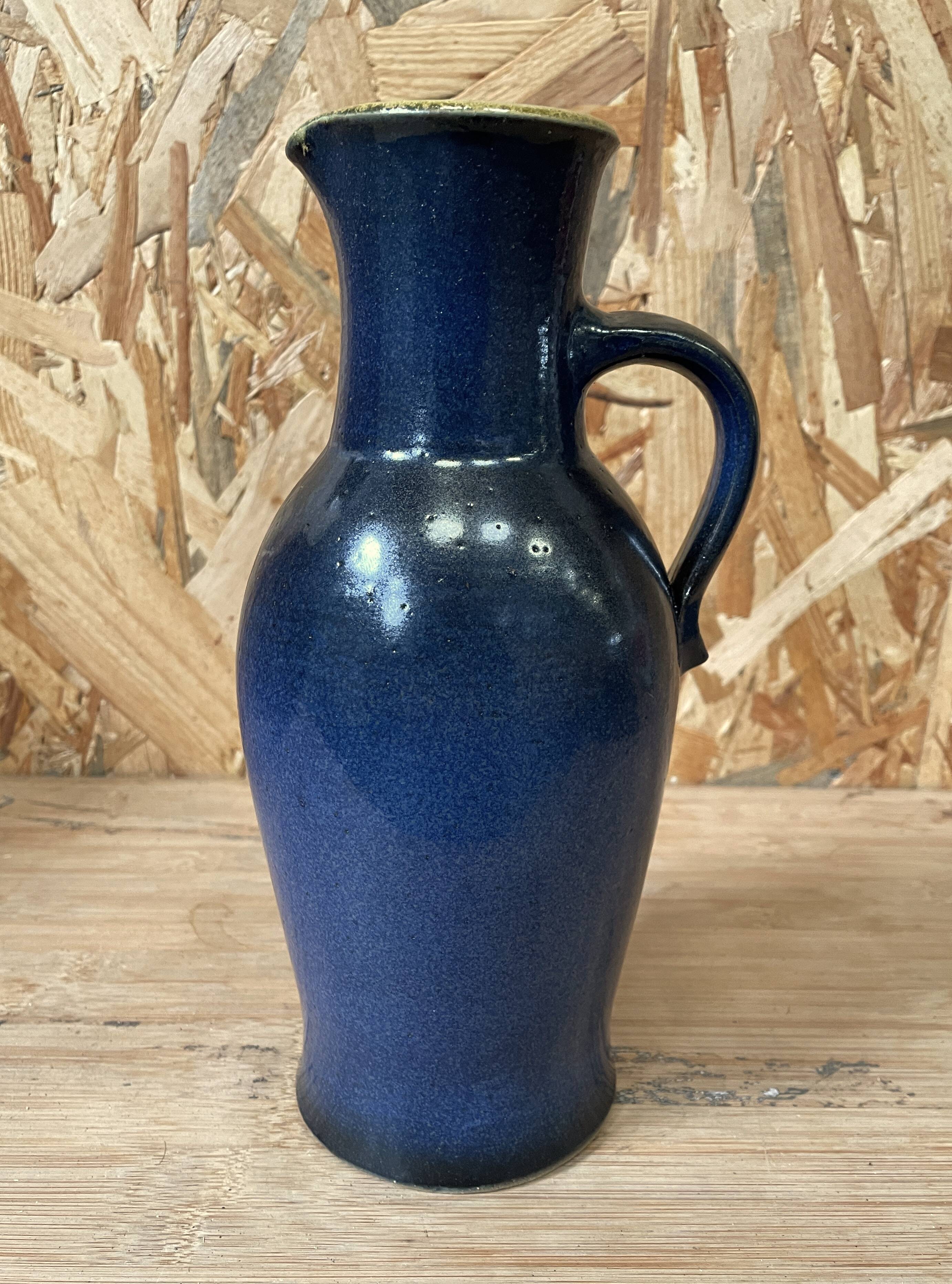 Blue stoneware pitcher by Herbert Schulze Crinitz