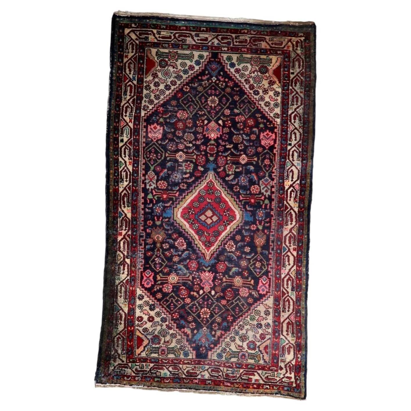 Antique Persian Hamadan handmade rug 3.8' x 6.7' 1920s - 1C1215