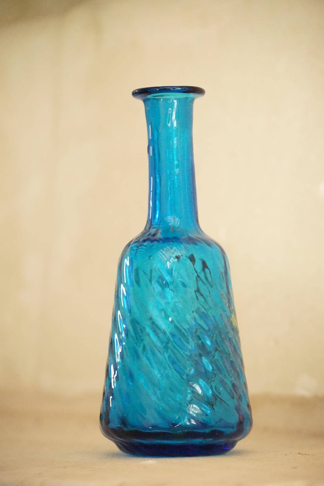 Legras glass carafe in blue enamel with a wisteria design.