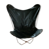 Fauteuil papillon en cuir véritable noir