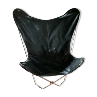 Black genuine leather butterfly chair