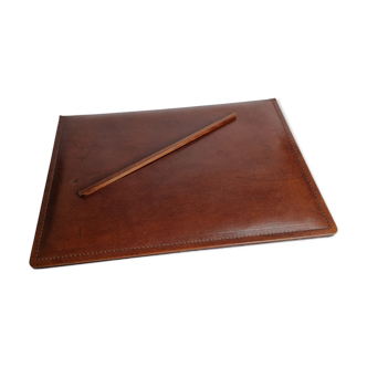 Ensemble de bureau sous-main en cuir et réglette vintage années 50-60