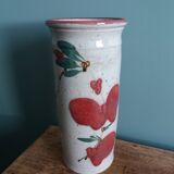 Signed scroll vase with poppy dragonfly decor