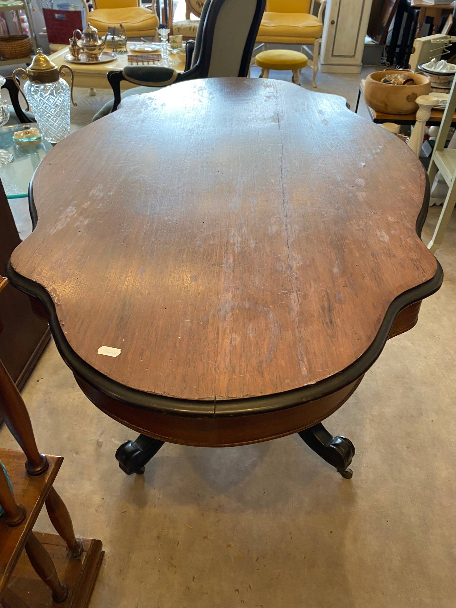 napoleon iii violin table mahogany top with drawers legs with castors