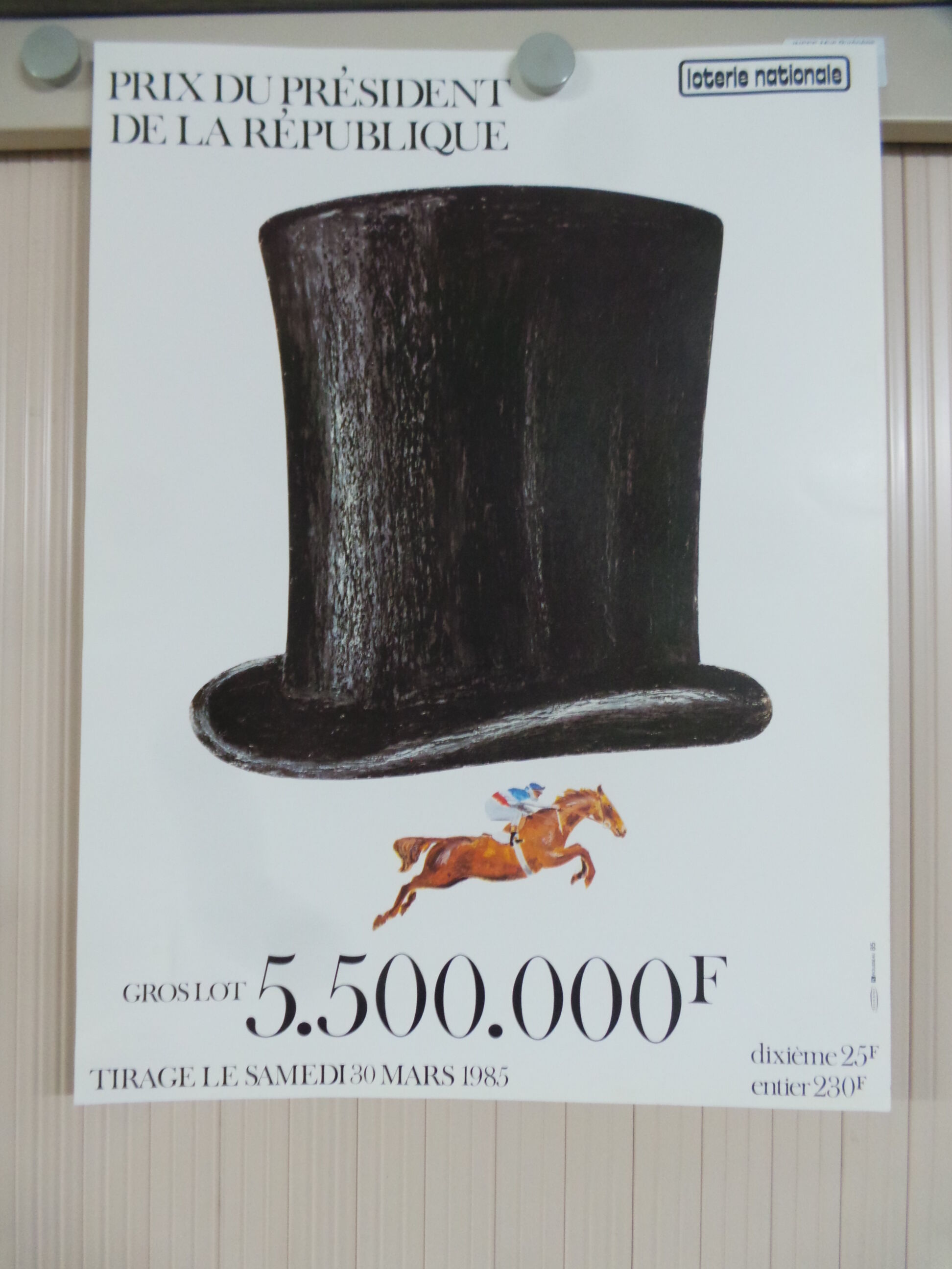 Original National Lottery Prize poster of the president of the 1985 republic