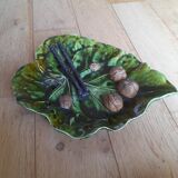 Barbotine dish walnut leaf Ernst Wahliss Turn-Wien Austria