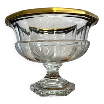 Cristalleries de Lorraine :grande coupe a facettes sur piedouche en cristal
