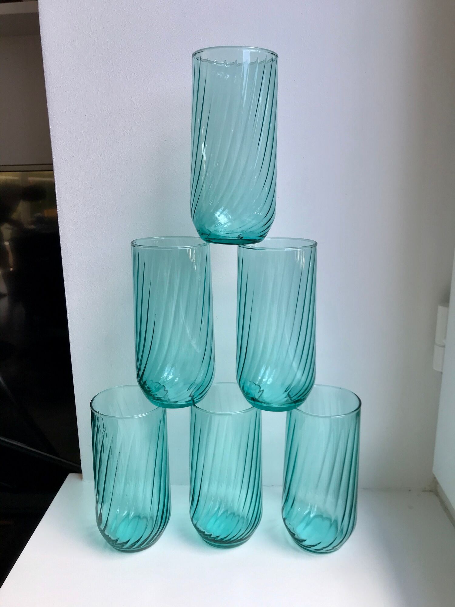 Set of 6 turquoise striped glasses 70s