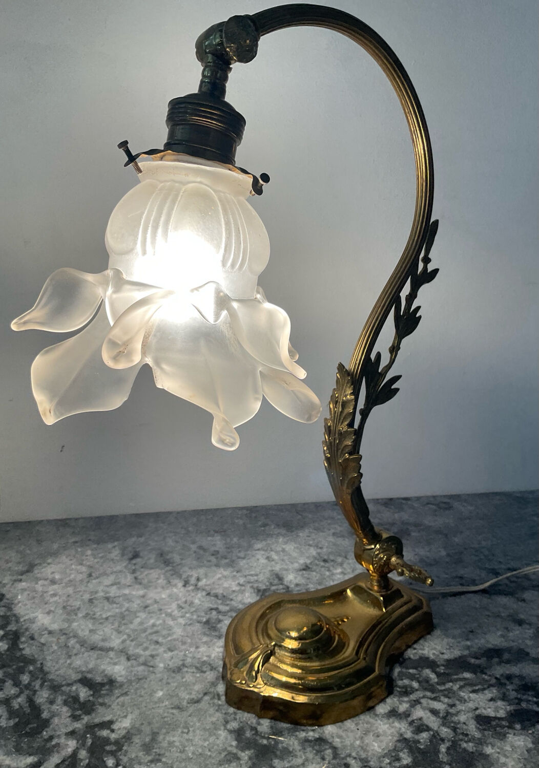 Bronze and glass paste swan neck lamp from the 1960s.