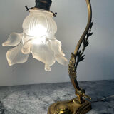 Bronze and glass paste swan neck lamp from the 1960s.