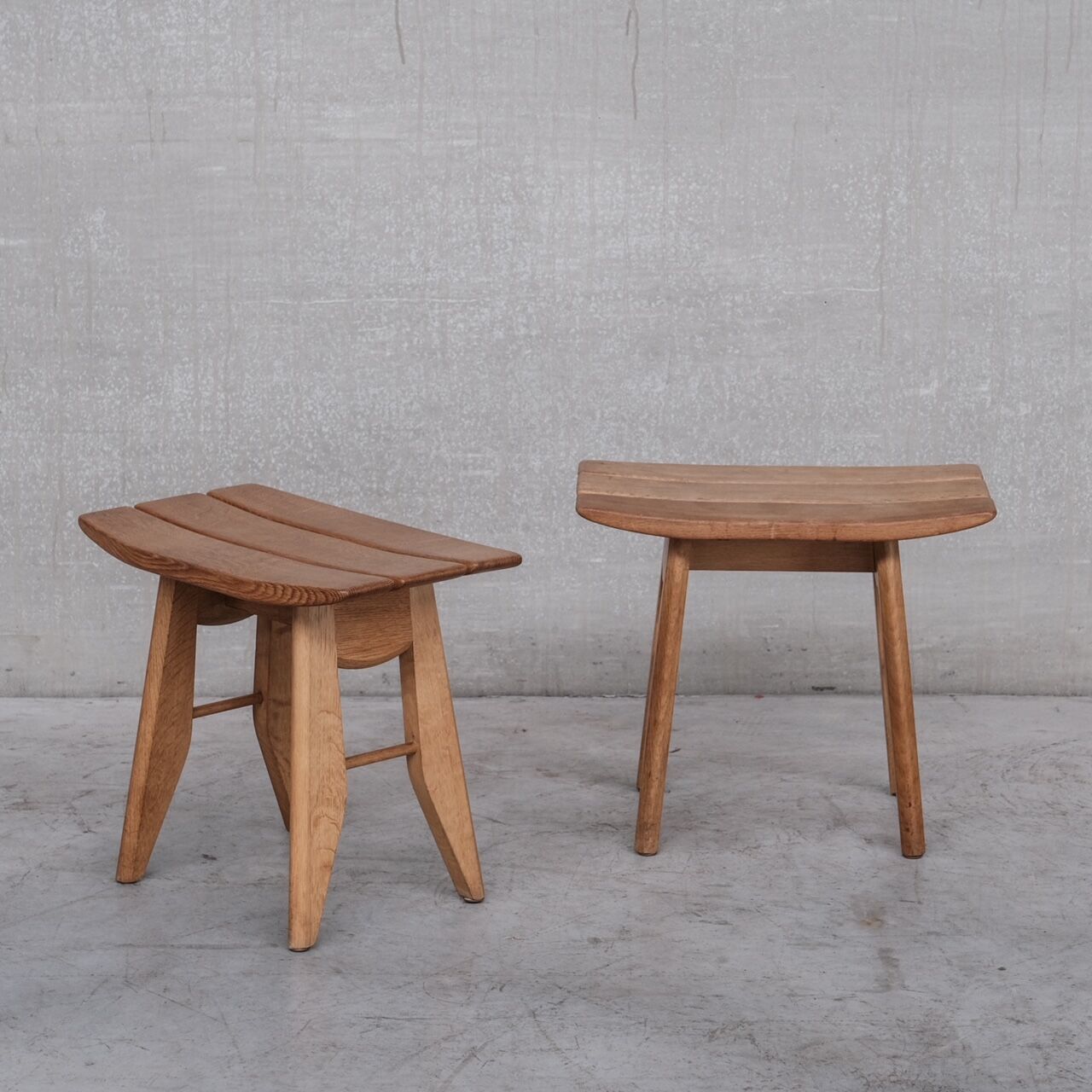 Guillerme et chambron oak french mid-century stool