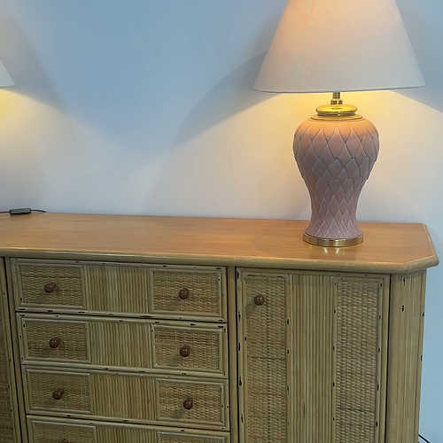 French pair of terracotta ceramic table lamps, 1980s