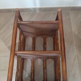 Vintage - set of 2 shelves of wooden floor, bamboo and rattan - 3 levels- retro 80s