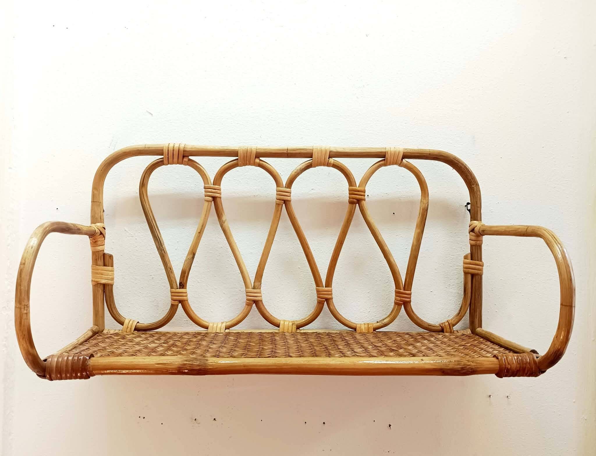 Vintage rattan shelf from the 1970s