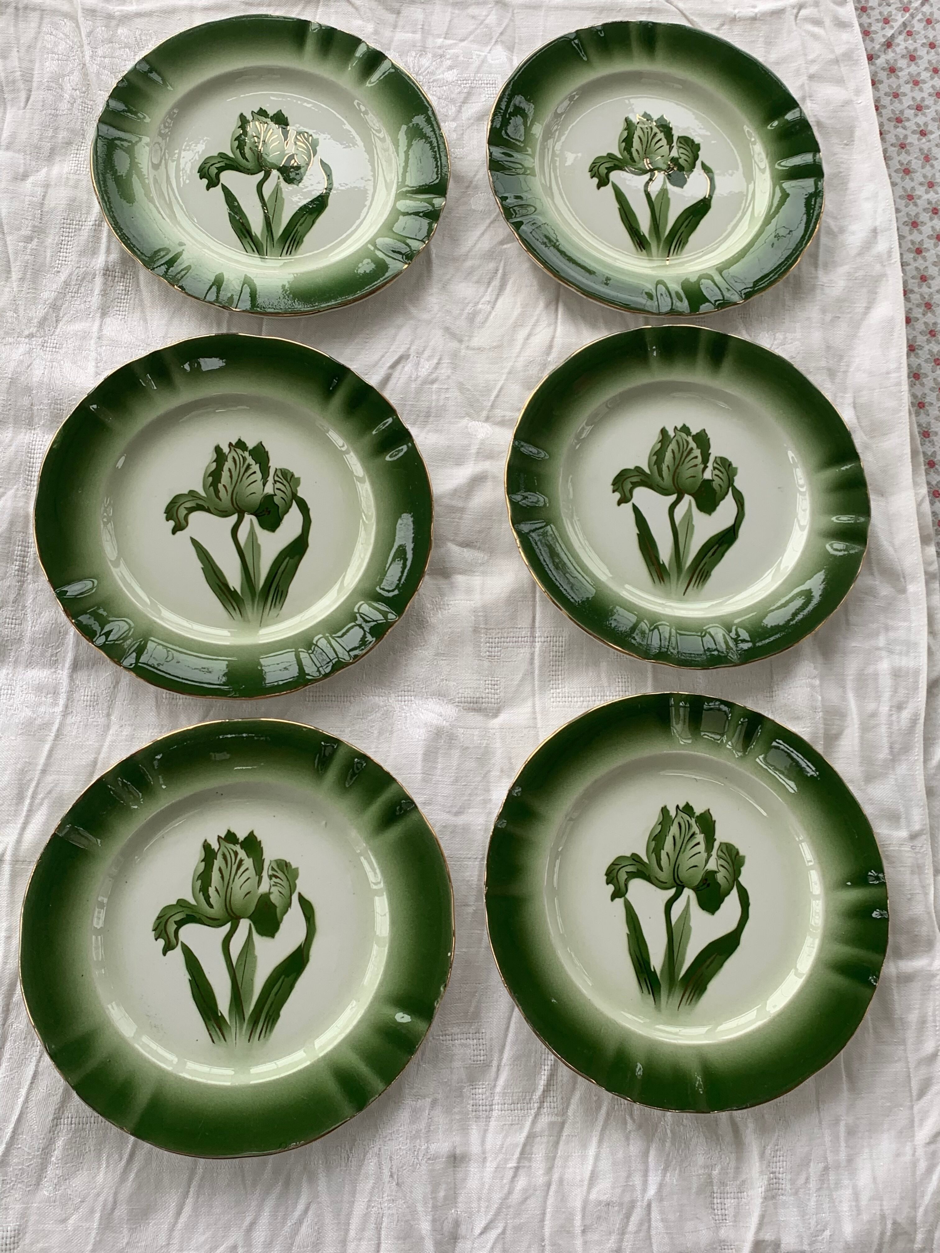 6 flat plates tulip pattern, longwy. Art deco