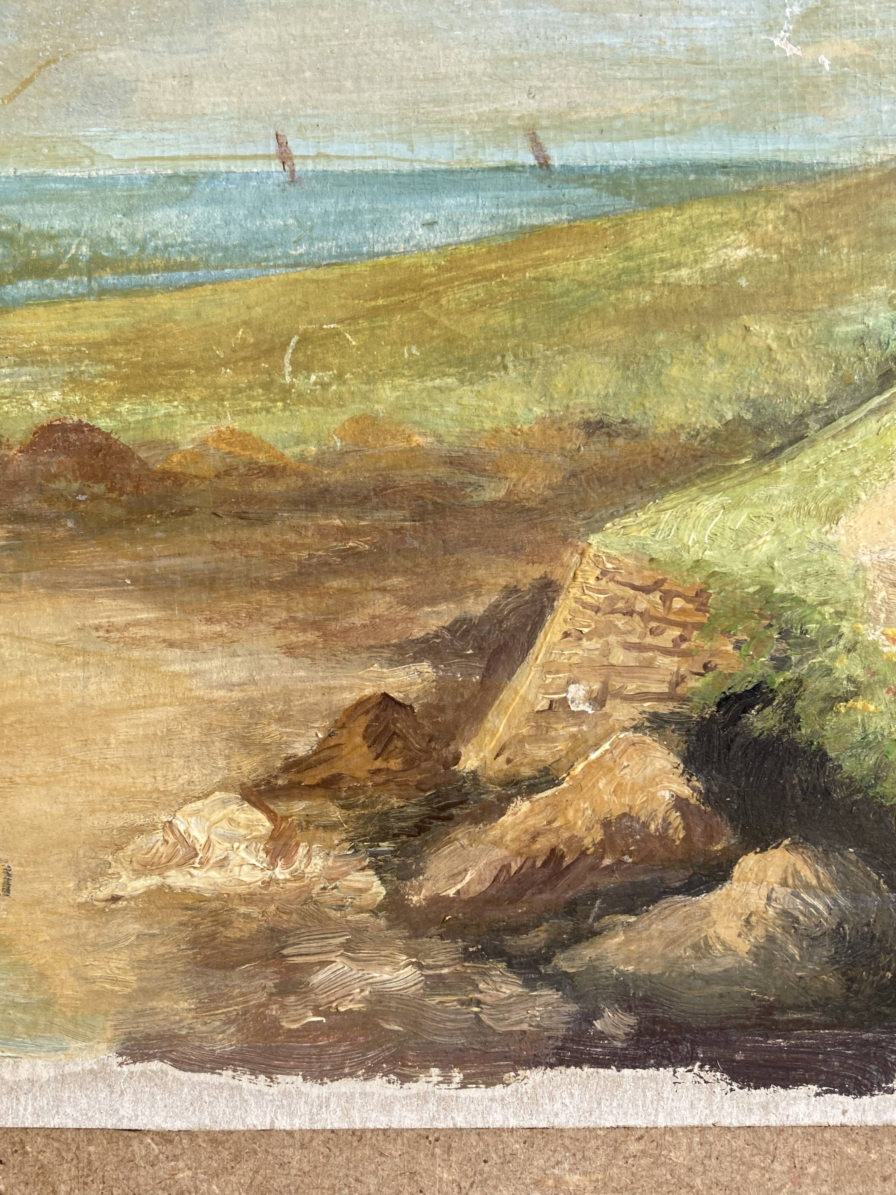 Pointe de Primel in Trégastel, oil painting on old cardboard