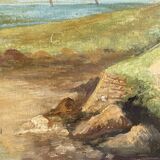 Pointe de Primel in Trégastel, oil painting on old cardboard