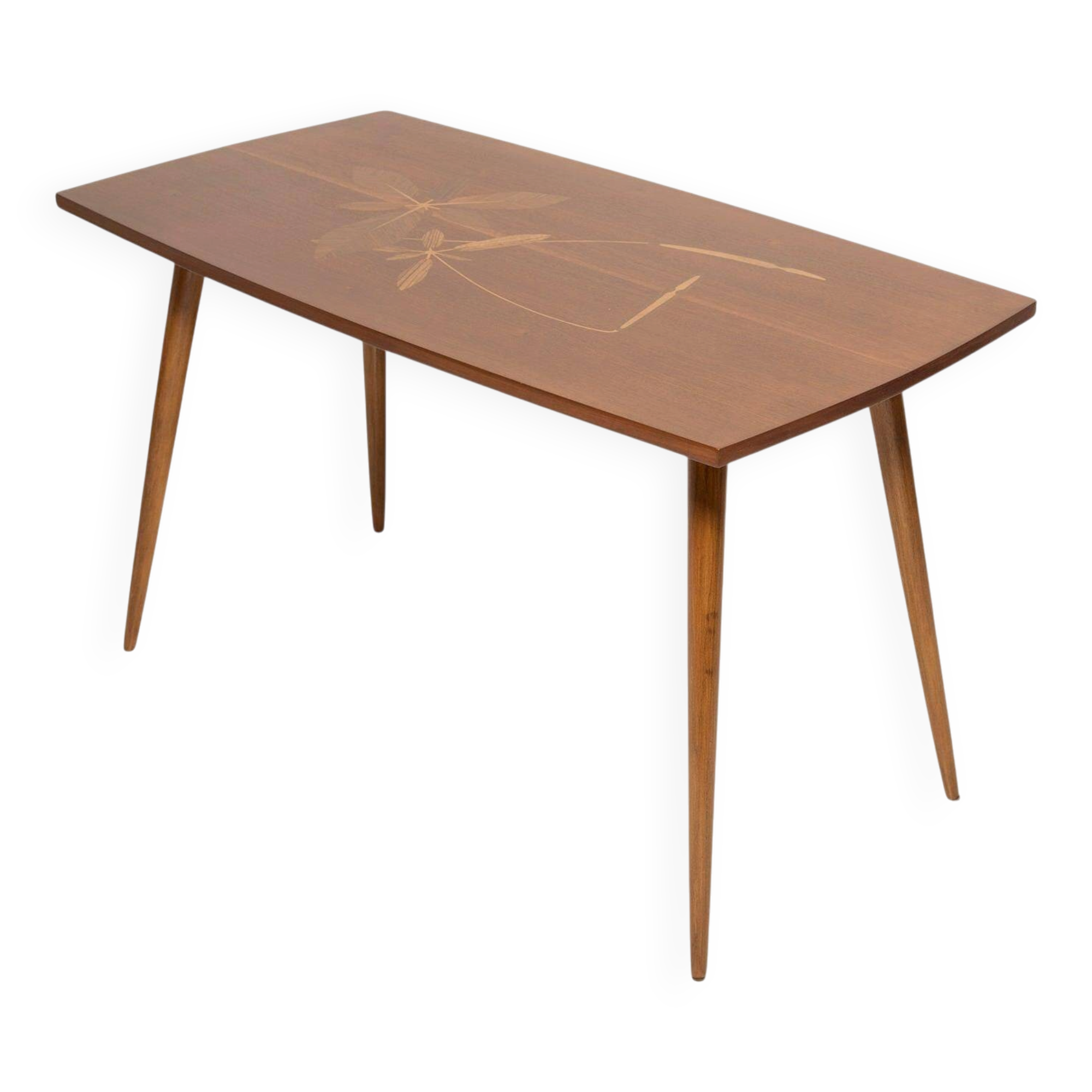 Antique mid-century coffee table, vintage, hand-painted beech wood, Germany, 1960s.