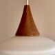 Vintage teak and opaline pendant lamp by Louis Kalff for Philips