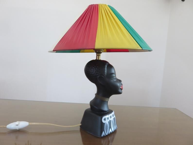 "African woman" lamp in matte black ceramic, 1950s-60s